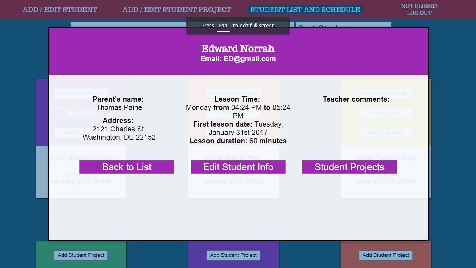 Curriculum Manager Student Info